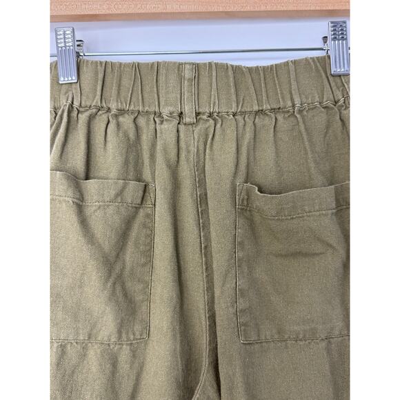 Joie Linen Blend Pants Women S Olive Green Wide Leg Cropped Beachy Coastal - Picture 7 of 9